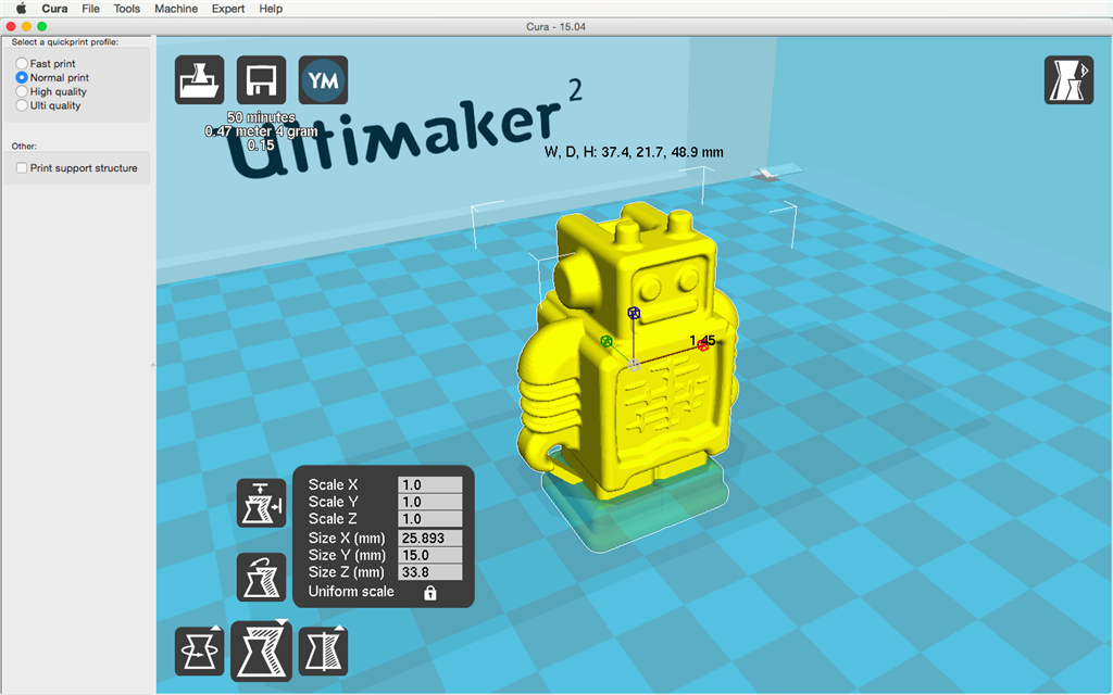 Ultimaker 2 3D印表機 cura15.04 切片軟體 尺寸 Ultimaker 2 3D印表機 cura15.04 切片軟體 尺寸
